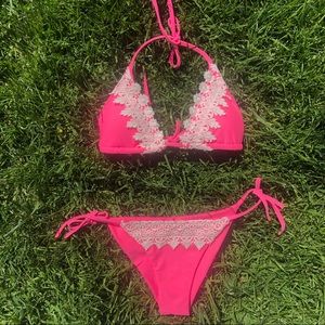 NEW Pink Crochet Detail Tie String Bikini